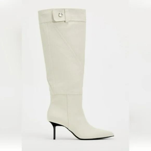 ZARA KNEE HIGH HEELED DENIM BOOTS - Picture 1 of 8
